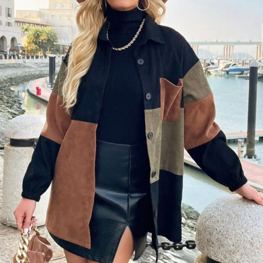 SHEIN Multicolor Patchwork Teddy Jacket